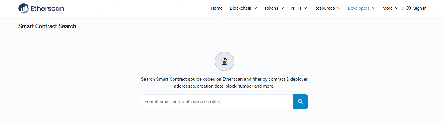 Smart Contract Search, Etherscan
